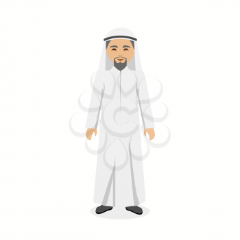 Saudi Arabia traditional clothes people. Arab traditional muslim, arabic man clothing, east arabian dress, ethnicity islamic face with beard, person human guy vector illustration