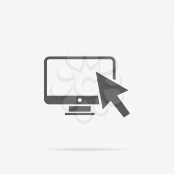 Vector illustration. Monitor with mouse cursor on gray background