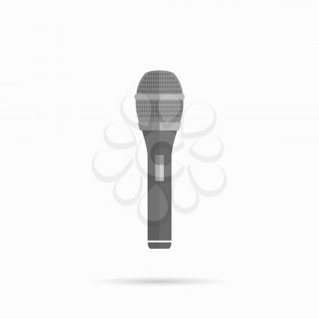 Microphone design flat isolated icon, vintage microphone stand, sound media, record vocal musical web broadcasting microphone vector illustration