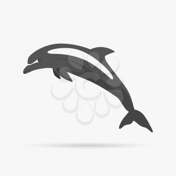 Monochrome dolphin isolated on white background. Mammals dolphin jumping with a tail and fins. Animals are creatures in the sea or the ocean painted in black isolated on white. Vector illustration