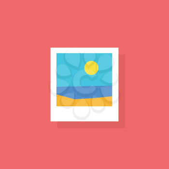 Polaroid photo picture from travel. Summer holiday beach, sea, and sun. Vector illustration