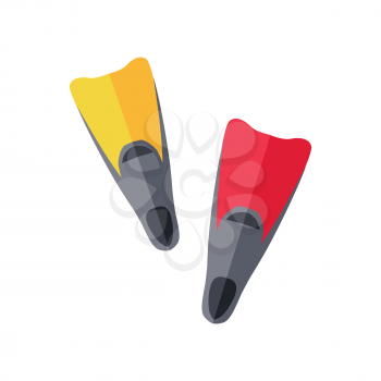 Yellow and red flippers for diving. Vector illustration