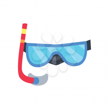 Blue mask and red tube for diving with snorkel isolated on white background. Vector illustration