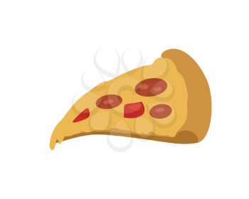Pizza banner. Italian snack with cheese and tomatoes. Slice of pizza. Junk food. Consumption of high calories nourishment fast food. Part of series of promotion healthy diet and good fit. Vector
