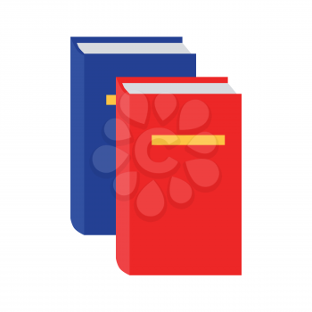 Blue and red book icon in flat. Notebook icon. Diary icon. Book sign. Book symbol. Closed blue and red book. Design element, icon in flat. Isolated object on white background. Vector illustration.