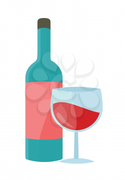 Bottle with alcohol vector in flat style. Glass bottle of wine illustration for beverages concepts, grocery store advertising, icons, infograqphic element. Isolated on white background.