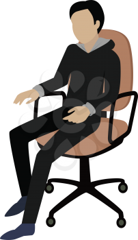 Man sitting on the chair and listening attentively to the speaker. Man at work. Endless work seven days a week. Working moments. Part of series of work at the office. Vector illustration