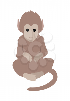Brown monkey illustration. Funny monkey sitting isolated on white background. Animal adorable mammal monkey vector character. Monkey icon. Cute chimpanzee cartoon. Wildlife character