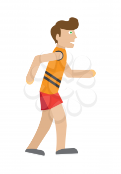 Runner on jog vector. Flat style. Man in sportswear running. Marathon. Moving activity and healthy life. For sport concepts, ad, infographics. Sport competition. Isolated on white background