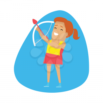 Woman archery, sports icon. Female athlete in sports uniform practicing archery. Olympic species of event. Vector pictograms for web, print and other projects. Summer olympic games symbols