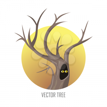 Vector tree. Oak isolated on white. Oak is a tree or shrub in the genus Quercus of the beech family, Fagaceae. Oak with hollow. Oakley. Part of series of different trees. Vector illustration