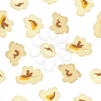 Popcorn seamless pattern vector in flat style design. Traditional salty, sweet snack. Ornament for wallpapers, polygraphy, textiles, web page design, surface textures. Isolated on white background.