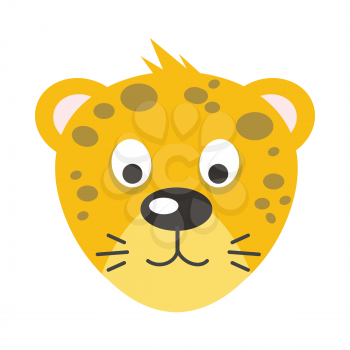 Leopard face vector. Flat design. Animal head cartoon icon. Illustration for nature concepts, children s books illustrating, printing materials, web. Funny mask or avatar. Isolated on white background