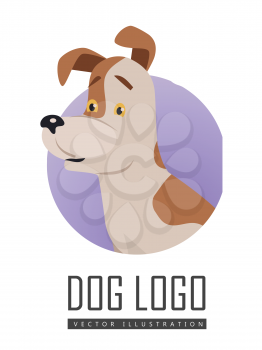 Dog vector logo in flat style. Russell Terrier bust in the blue circle illustration for pet shop, breed club logotype, app icon, animal infogpaphics elements, web design. Isolated on white background