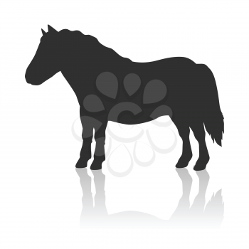 Red pony black logo vector. Flat design. Domestic animal. Country inhabitants concept. For farming, animal husbandry, horse sport illustrating. Agricultural species. Isolated on white background