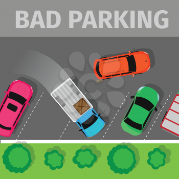 City parking vector web banner. Flat style. Shortage parking spaces. Large number of cars in a crowded parking. Urban infrastructure and car boom. Bad parking