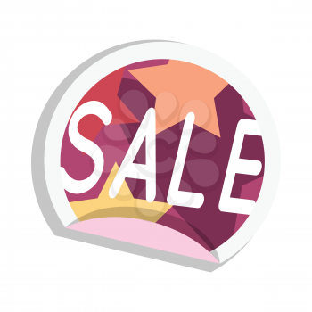 Sale sticker vector illustration. Flat style. Round bright sticker with color stars ant text. For store goods sales and discounts advertising. Product label design. Black friday. On white background