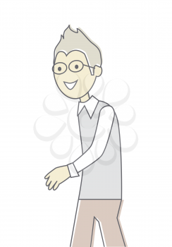 Happy smiling man with glasses. Man icon. Successful man. Successful banner element. Line art. Man personage in side. Isolated vector illustration on white background.