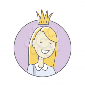 Girl in crown avatar userpic isolated on white background. Office star. Best worker of the week month year. Leader in the office work. Person with the crown. Queen of the office. Vector illustration