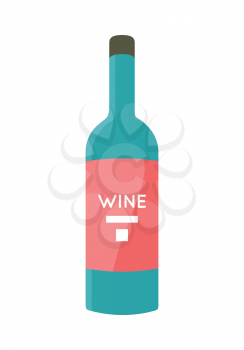 Bottle with alcohol vector in flat style. Glass bottle of wine illustration for beverages concepts, grocery store advertising, icons, infograqphic element. Isolated on white background.