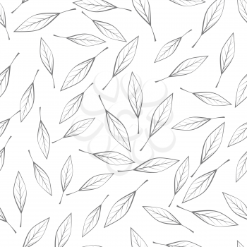 Leaves vector seamless pattern. Flat style illustration. Falling colorless tree leaves on white background. Autumn defoliation. For wrapping paper, greeting card, invitation, printing materials design