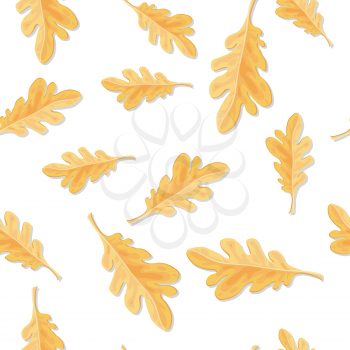 Seamless pattern with qutumn oak leaves isolated. Fallen leaf of oak tree endless texture. Autumn season. Fall concept. Botany element in flat style. Wallpaper foliage. Serrated or entire leaf. Vector