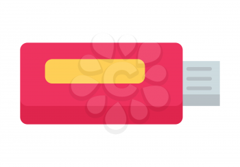 Red USB flash drive isolated on white background. Digital data device icon. USB flash memory. Storage device. USB memory stick. Vector illustration in flat style.