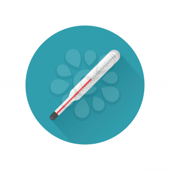 Thermometer vector icon in flat style. Medical instruments initial diagnosis. Illustration for application button pictograms, infogpaphics elements, logo, web design. Isolated on white background