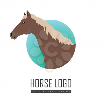 Sorrel horse with white mane vector logo. Flat design. Domestic animal. Country inhabitants concept. For farming, animal husbandry, horse sport illustrating. Agricultural species. Isolated on white