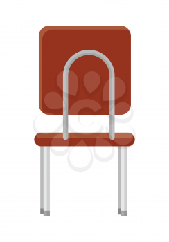 Chair in retro style icon. Back view. Piece of furniture. Brown leather seat with chrome legs. Part of the series of inner business office interior design. Seating equipment. Vector illustration