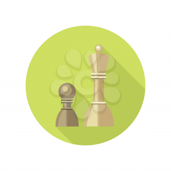 Strategic management icon. Two chess figures on green round background. Planning workflow, algorithm for development process, structure of operation. Vector illustration in flat design