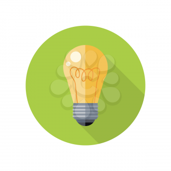 Electrical bulb vector icon in flat style. New idea and brainstorming concept. Illustration for application button pictograms, infogpaphics element, logo, web page design. Isolated on white background