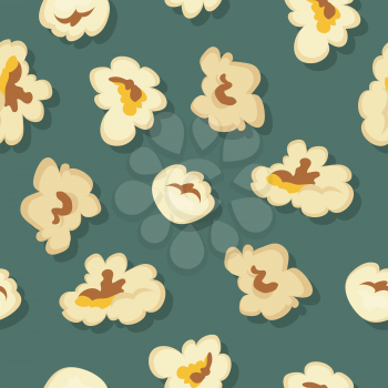 Popcorn seamless pattern vector in flat style design. Traditional salty, sweet snack. Ornament for wallpapers, polygraphy, textiles, web page design, surface textures. Isolated on colored background.