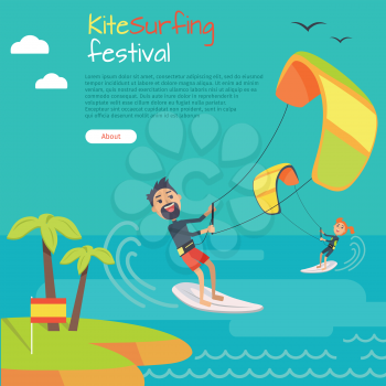 Kite surfing festival. Kitesurfing is style of kiteboarding specific to wave riding, surface water sport combining wakeboarding, windsurfing, surfing, paragliding, skateboarding and gymnastics in one.