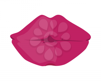 Red glossy lips on white background. Plump sensual lips. Joyful lips with bright lipstick. Sexual kiss icon. Lipsticks luxury cosmetics. Luscious female mouth in flat style design. Vector illustration