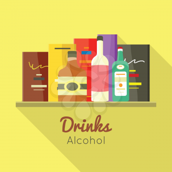 Drinks alcohol vector concept in flat design. Liqueur, wine,whiskey, brandy illustrations for beverages concepts, grocery store advertising, icons, infograqphic element. Isolated on white background.