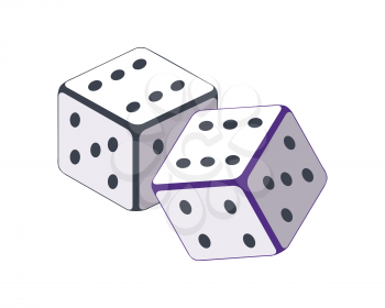Dice vector in flat style. Traditional instrument for street cheaters. Illustration for gambling industry, sport lottery services, icons, web pages, logo design. Isolated on white background.   