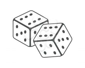 Dice vector in monochrome, black. Traditional instrument for street cheaters. Illustration for gambling industry, sport lottery services, icons, web pages, logo design. Isolated on white background.