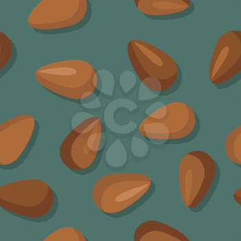 Flax seeds seamless pattern. Ripe flax seed in flat. Brown flax seeds on a dark green background. Several flax seeds. Healthy vegetarian food. Vector illustration