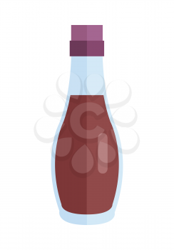 Bottle with sauce vector. Flat design. Small jar filled soy sauce. Cooking base product concept. Illustration for icon, label, print, menu design, infographics. Isolated on white background.
