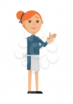Waiter or cook character icon. Smiling red-head woman in apron flat vector isolated on white background. Maid or servant. Service staff and personnel. For profession, work, business concepts design  