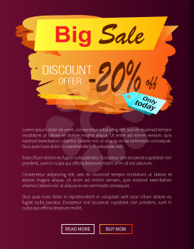 Big sale discount offer only today -20 off autumn best choice label on vector poster, advertisement promo banner with text, landing page design