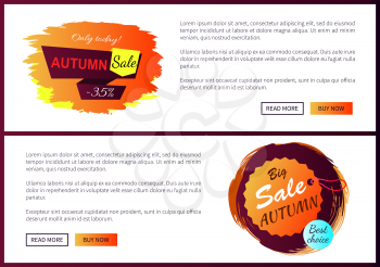 Autumn sale best offer discounts - 35 off only today premium choice 2017 set of vector posters with text online web pages with fall hanging labels