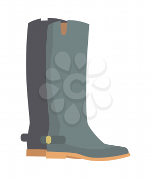 Winter boots isolated on white. Grey rubber boots. Leather winter shoes without high heels. Women rain Boots in flat style design. Two leather boots vector illustration. Footwear sign symbol icon.
