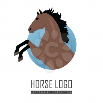 Rearing sorrel horse logo vector. Flat design. Domestic animal. Country inhabitants concept. For farming, animal husbandry, horse sport illustrating. Agricultural species. Isolated on white