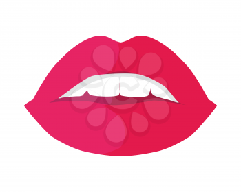 Womens smile with shining white teeth. Female lips colored with bright violet lipstick flat vector illustration isolated on white background. For dental, cosmetic, beauty, fashion concepts design