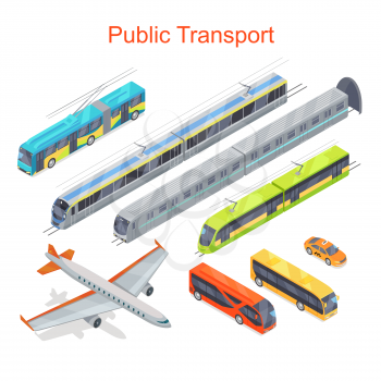 Transport infographic. Public transport. Plane. Bus. Trolleybus. Electric train. Metro train. Trum public transport. Statistics of transport usage. Transport system concept Vector