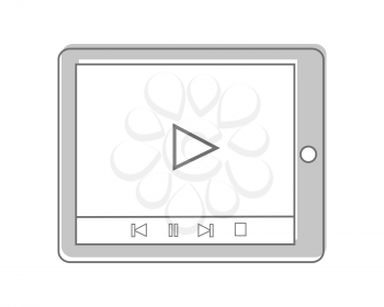 Tablet isolated on white. Video marketing. Approaches, methods and measures to promote products and services based on video. Online video, internet technology and media social marketing