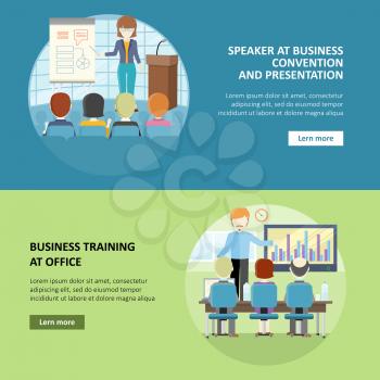 Set of business education vector web banners in flat design. Career progression. Business and online seminar horizontal concepts for educational companies, career courses web pages design.  