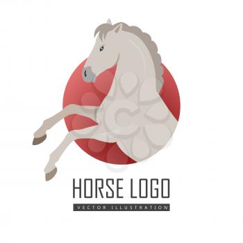 Rearing gray horse with hind legs vector logo. Flat design. Domestic animal. Country inhabitants. For farming, animal husbandry, horse sport illustrating. Agricultural species. Isolated on white